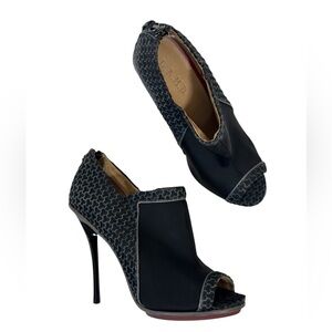 LAMB Black Leather Peep Toe Pumps Heels Womens 9.5 Stilettos Luxury Shoeties